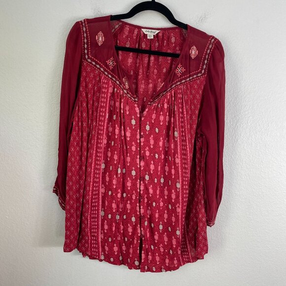 Lucky Brand Womens Plus XXLEmbroidered Boho Peasant Blouse Shirt 3/4 Sleeve - Picture 6 of 9